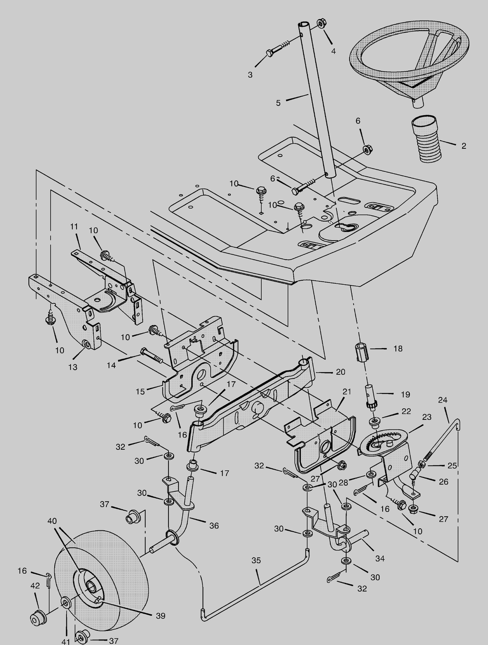 Steering Diagram and Parts List for 30576X10B  Briggs and Stratton Lawn Tractor